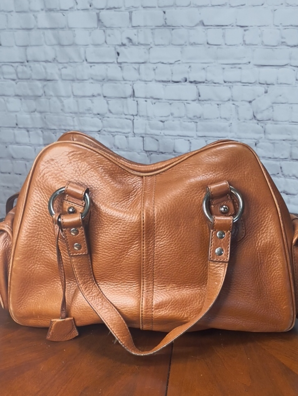 Banana Republic Tan Pebbled Leather Shoulder Bag 5 Pockets AN